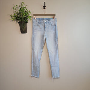 American Eagle Skinny Crop Jeans Light Blue Wash Jeggings Frayed Mis Rise AE 10